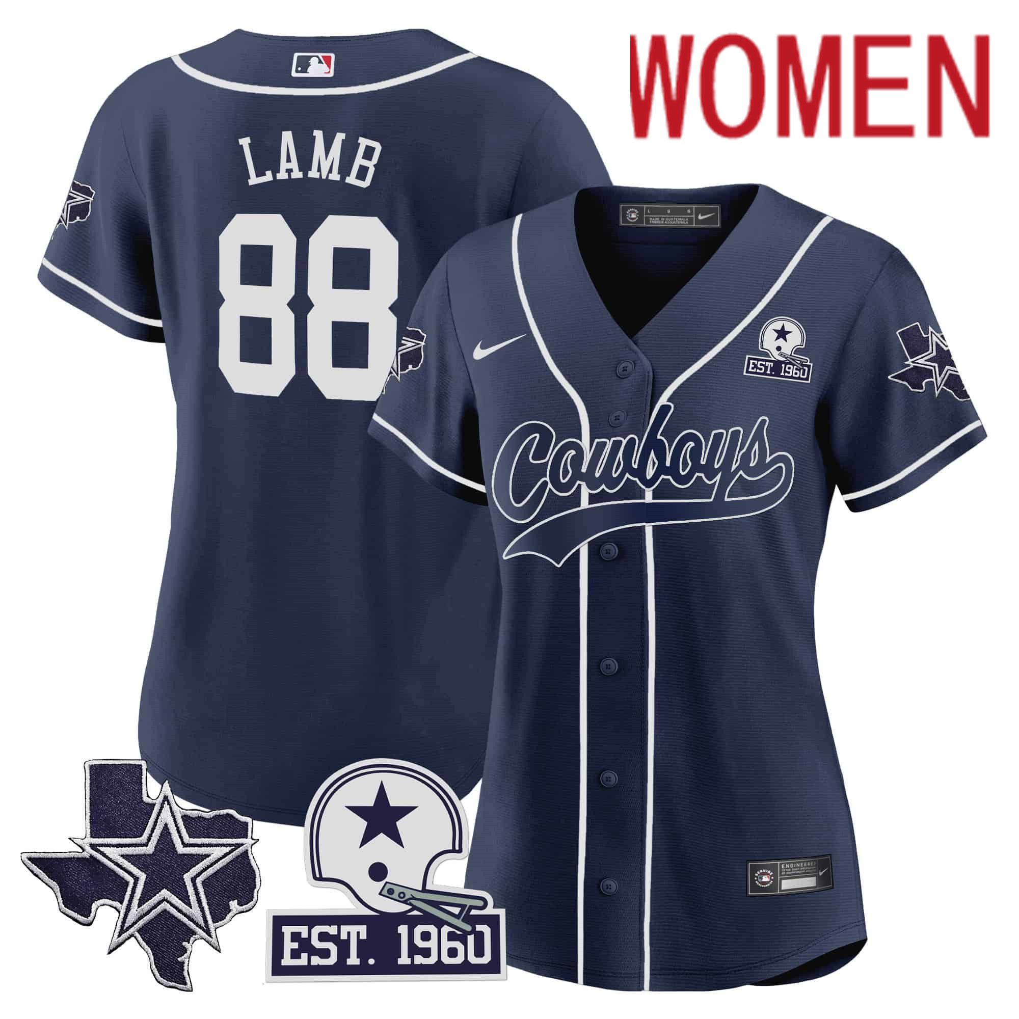 Women Dallas Cowboys #88 Lamb Dark blue 2024 Nike Patch Baseball NFL Jersey